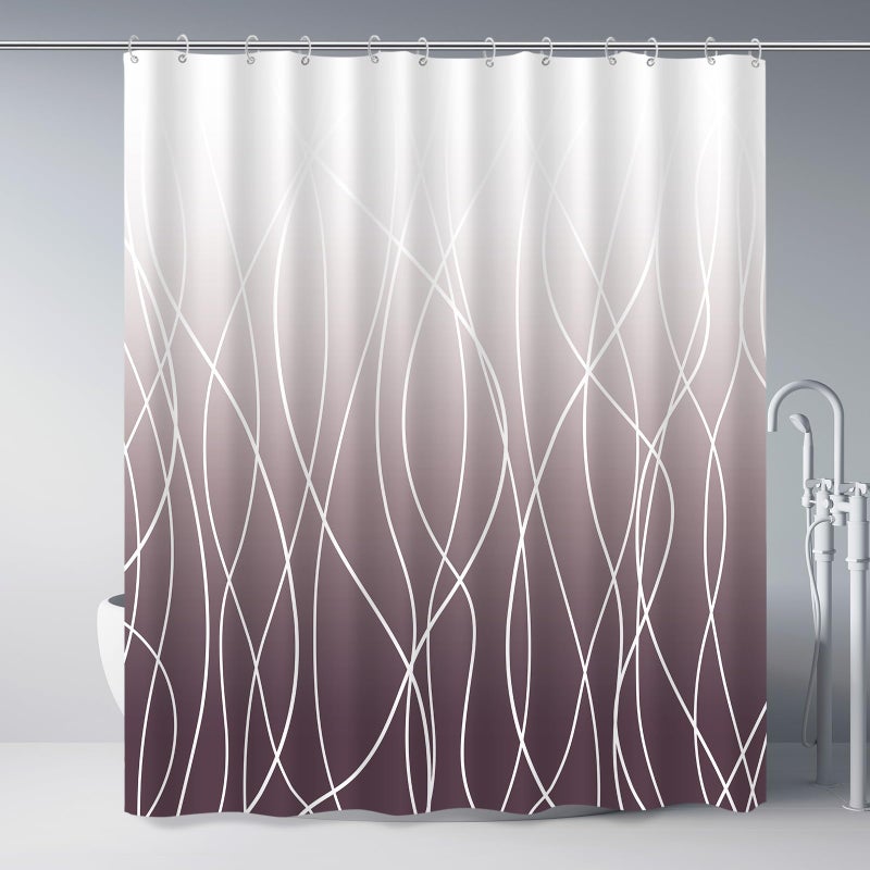 Punkray Burgundy Striped Fabric Shower Curtain for Bathroom with 12 Hooks, Shower Curtains for Bathroom, Waterproof Bath Accessories Hotel Style - Machine Washable 72 X 72 - Image 1